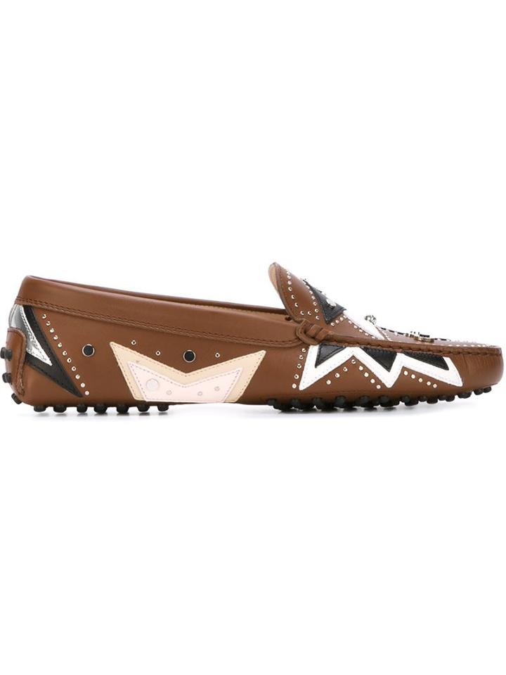 Tod S Studded Loafers, Women's, Size: 41, Brown, Leather/metal