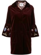 Bazar Deluxe - Velvet Embroidered Sleeve Coat - Women - Cotton/spandex/elastane - 42, Red, Cotton/spandex/elastane