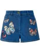 Valentino 'jamaica Butterflies' Denim Shorts, Women's, Size: 30, Blue, Cotton/spandex/elastane/polyester