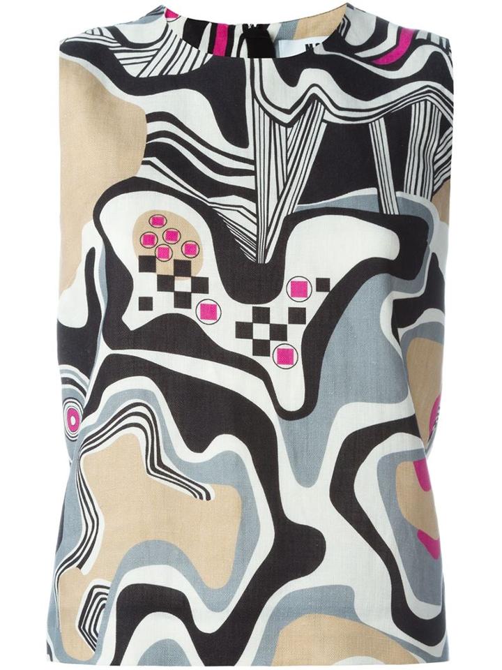 Msgm Abstract Print Tank Top, Women's, Size: 42, Nude/neutrals, Linen/flax