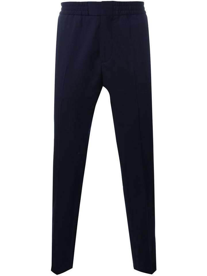 Msgm Elastic Waistband Trousers, Men's, Size: 48, Blue, Cotton/spandex/elastane/virgin Wool