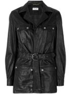 Saint Laurent Belted Leather Coat - Black