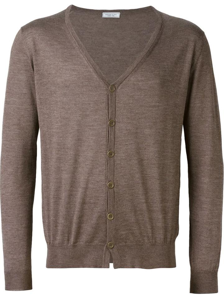 Fashion Clinic V-neck Cardigan, Men's, Size: 48, Brown, Silk/cashmere