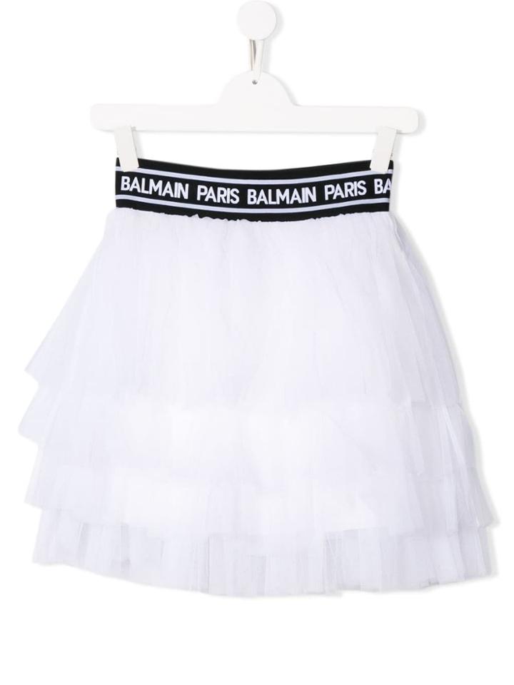 Balmain Kids Logo Banded Tutu - White