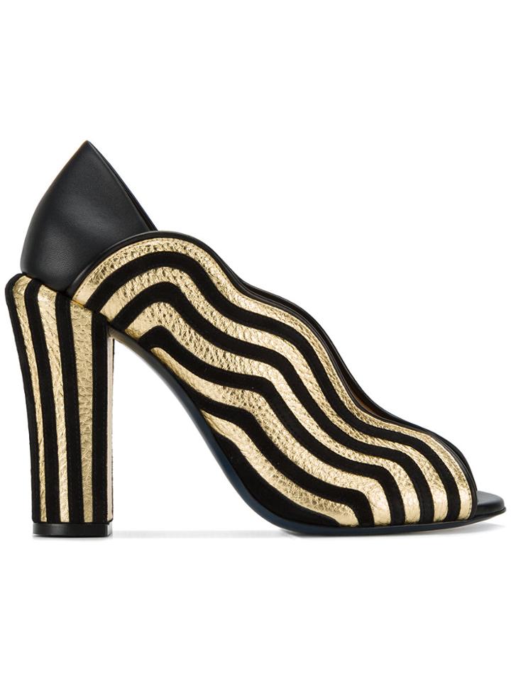 Fendi Striped Wave Mules - Black