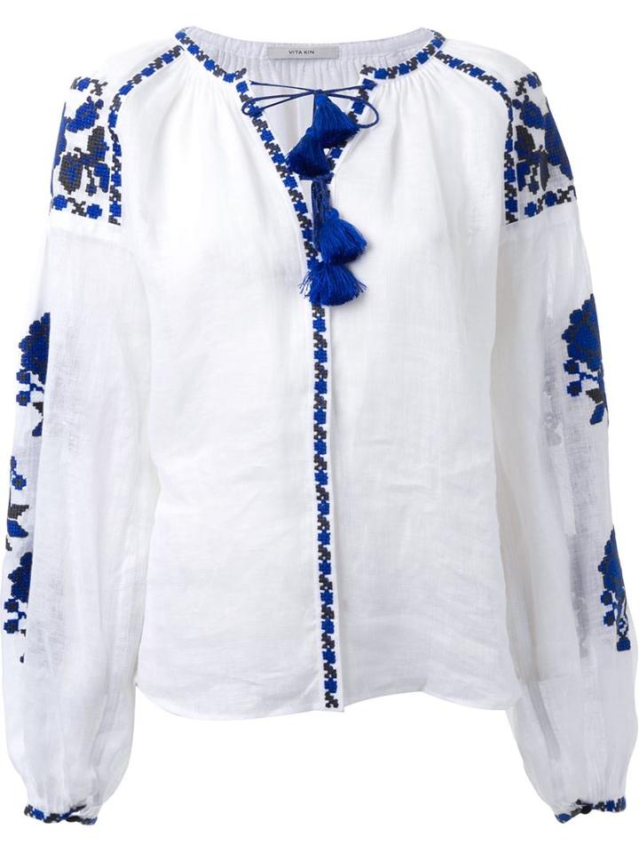 Vita Kin Rose Embroidered Blouse, Women's, Size: S, White, Linen/flax