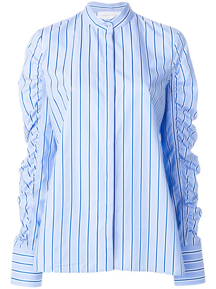 Victoria Victoria Beckham Ruched Sleeve Striped Shirt - Blue