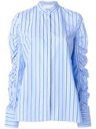 Victoria Victoria Beckham Ruched Sleeve Striped Shirt - Blue