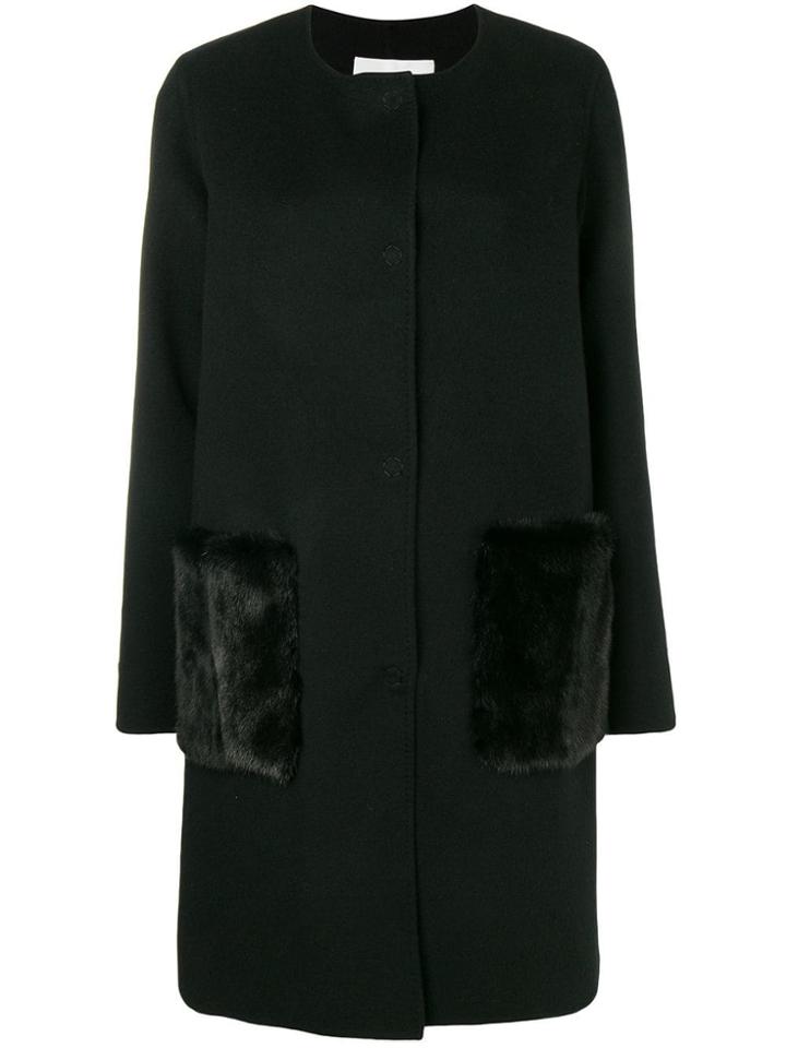 Manzoni 24 Single-breasted Fur Detailed Coat - Black
