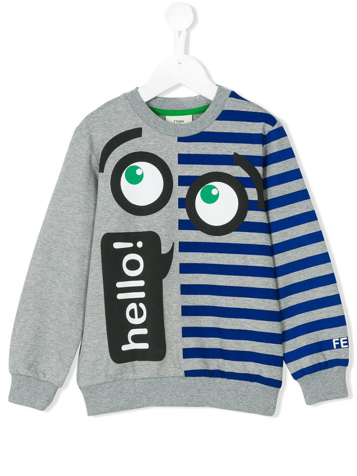 Fendi Kids Hello Sweatshirt, Girl's, Size: 6 Yrs, Grey