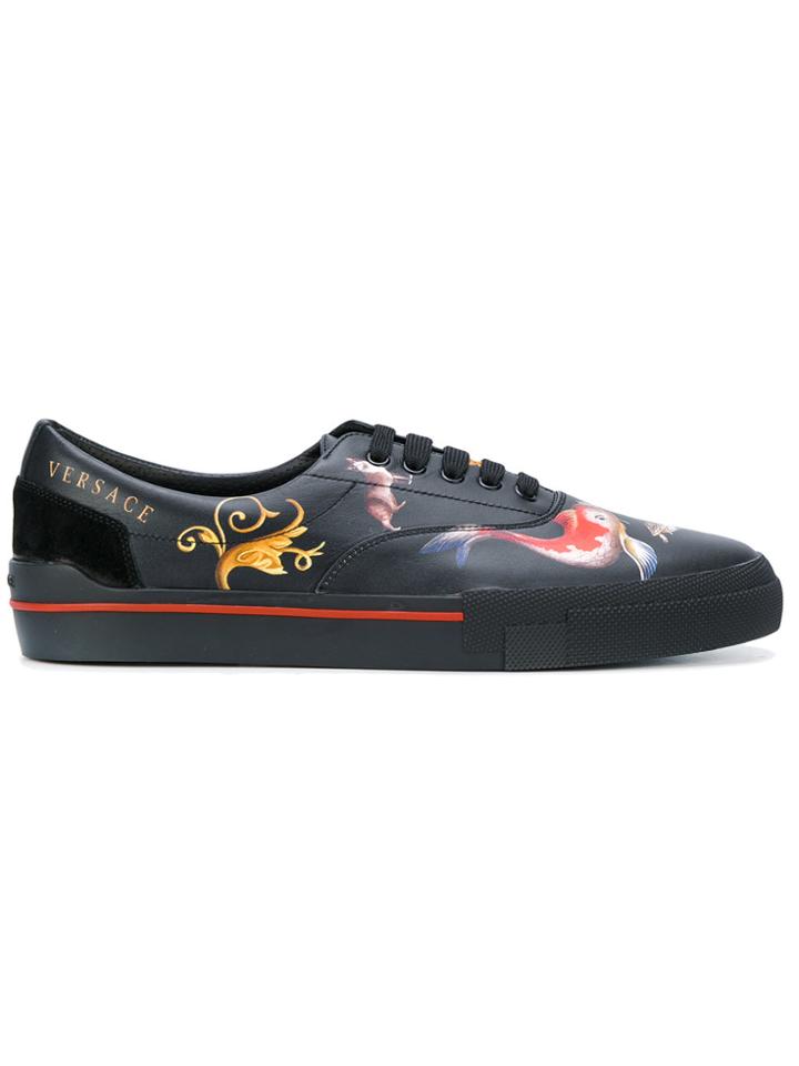 Versace Printed Lace-up Sneakers - Black