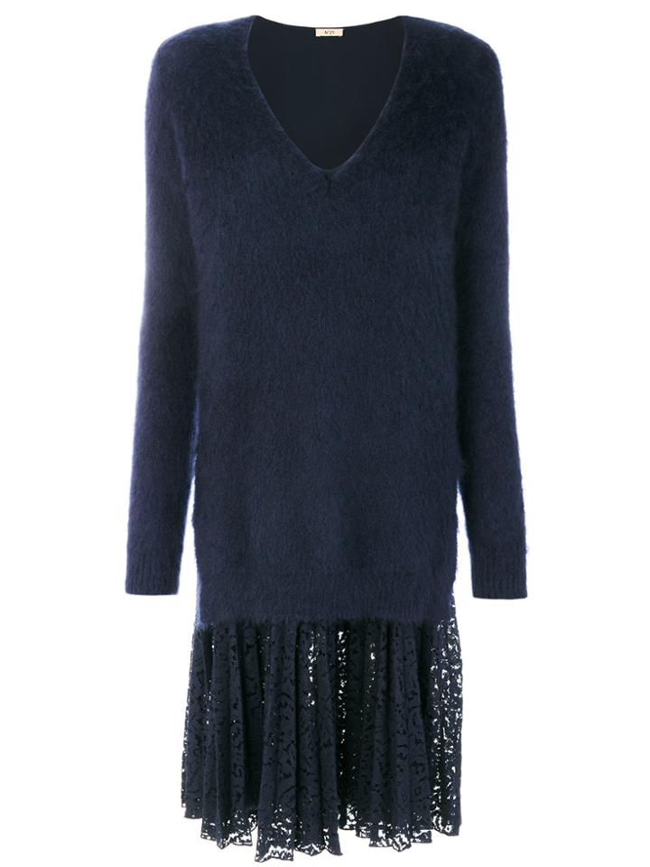 No21 V-neck Jumper Dress With Lace Slip - Blue