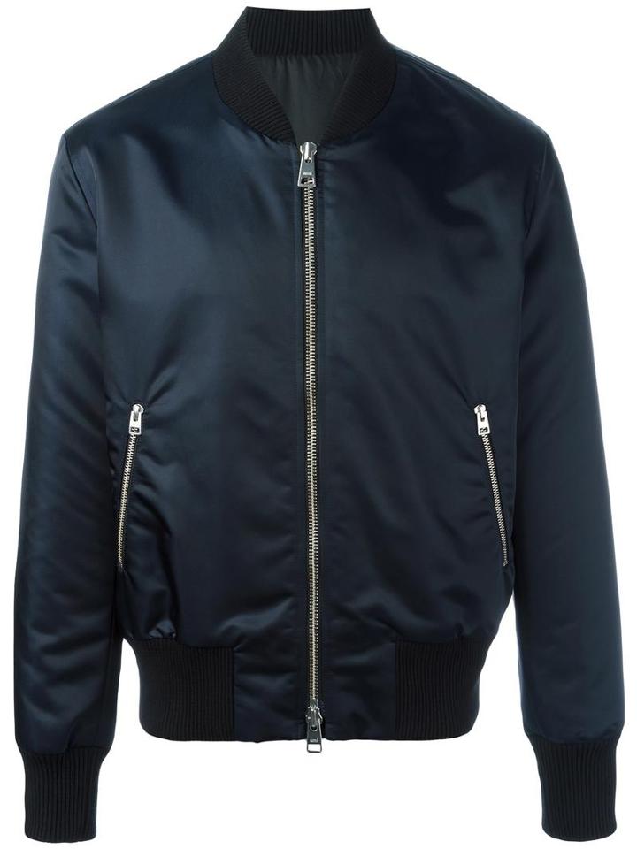 Ami Alexandre Mattiussi Zip Up Bomber Jacket, Men's, Size: Large, Blue, Polyamide/cotton/acetate/spandex/elastane