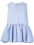 Msgm Flared Hem Sleeveless Blouse, Women's, Size: 46, Blue, Cotton/polyurethane/spandex/elastane