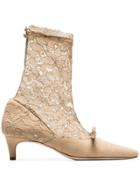 Liudmila Nude Heist 35 Suede And Lace Ankle Pumps - Neutrals