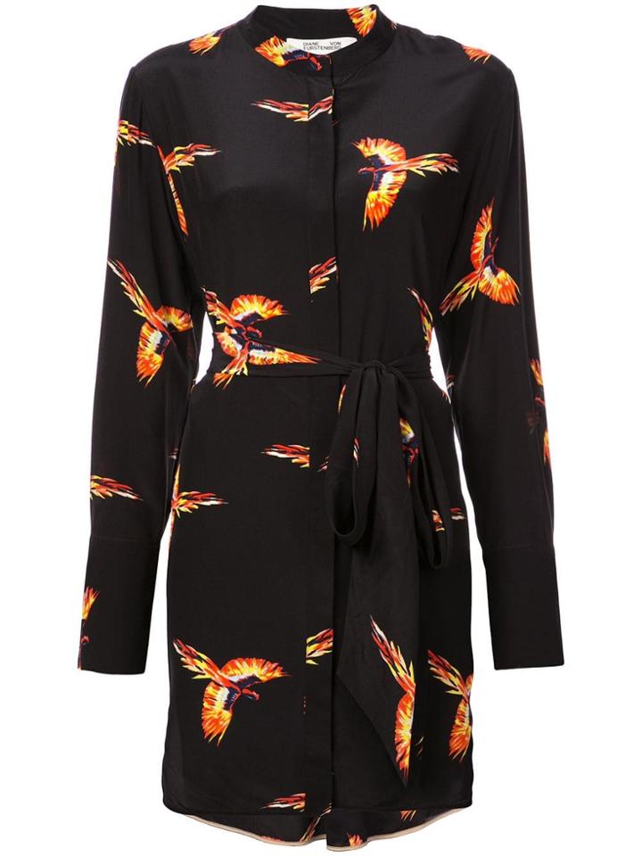 Dvf Diane Von Furstenberg Bird Print Shirt Dress - Black