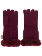 N.peal Fur-trim Gloves - Red