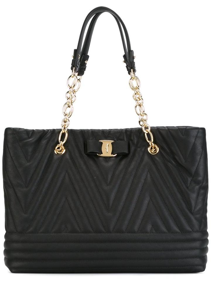 Salvatore Ferragamo Vara Tote, Women's, Black, Lamb Skin