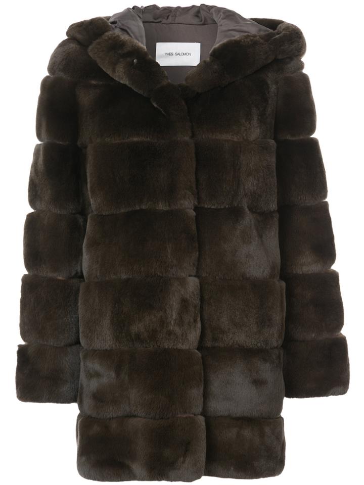 Yves Salomon Fur Detail Coat - Brown