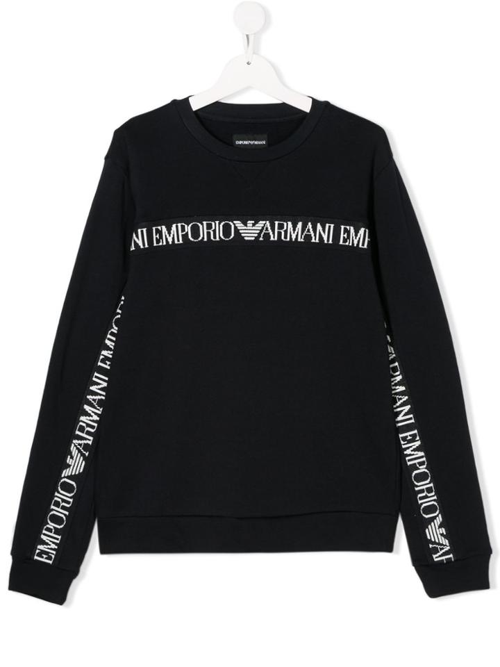 Emporio Armani Kids Long Sleeve Logo Trim Sweater - Blue