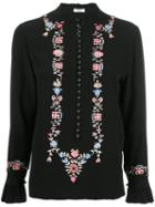 Vilshenko Floral Embroidery Blouse, Women's, Size: 12, Black, Silk