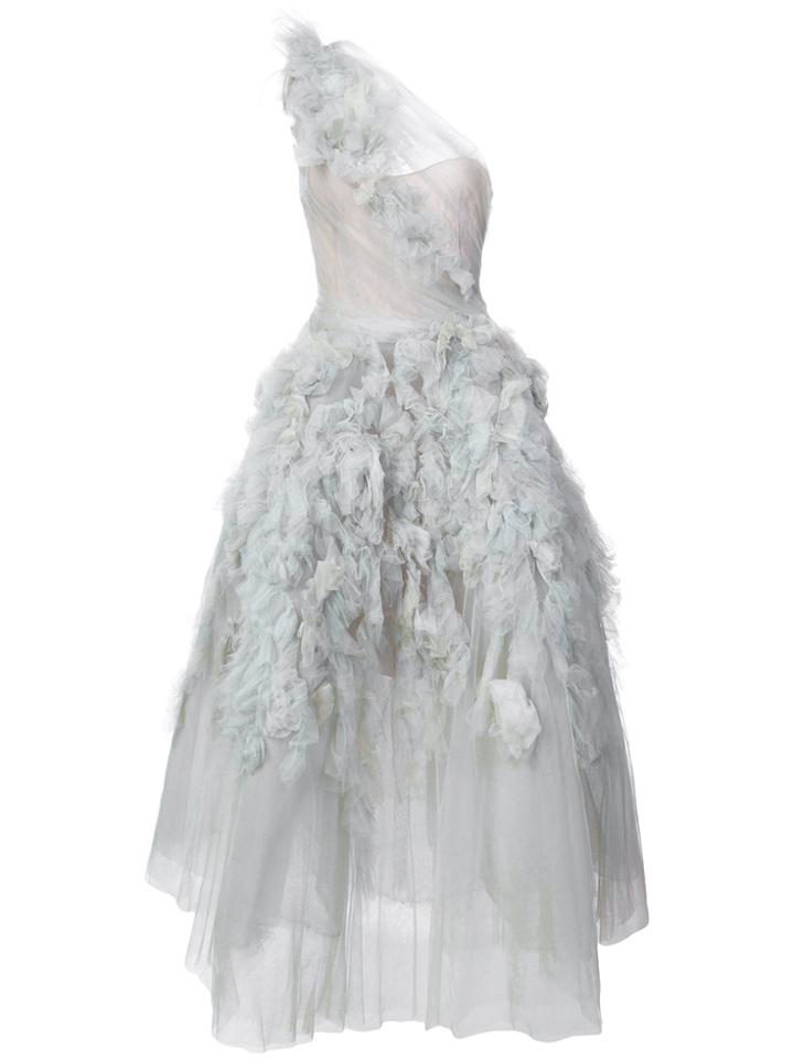 Marchesa Ruffled One-shoulder Gown - Blue