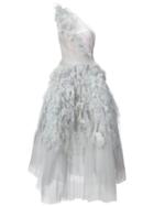 Marchesa Ruffled One-shoulder Gown - Blue