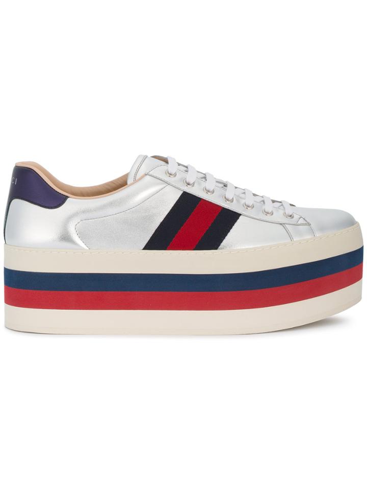 Gucci Gg Vintage Web Platform Sneakers - Metallic