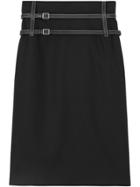 Burberry Leather Harness Detail Wool Pencil Skirt - Black