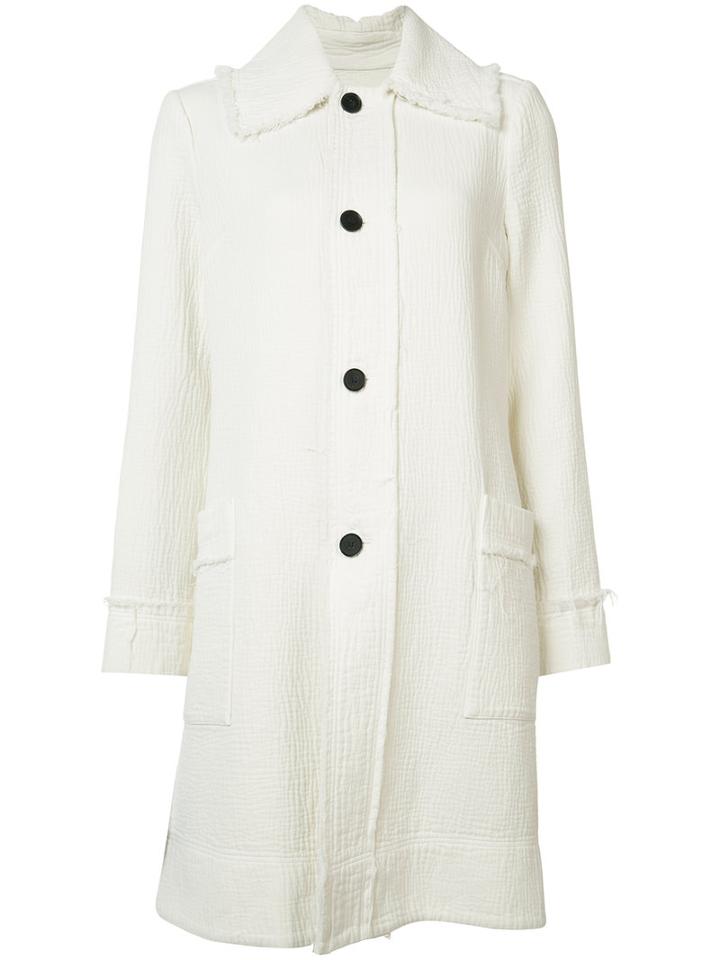 Raquel Allegra Frayed Trim Trench Coat, Women's, Size: 2, White, Rayon/cotton