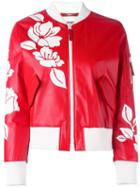 Fendi Floral Bomber Jacket, Women's, Size: 42, Red, Leather/polyester/polyamide/silk