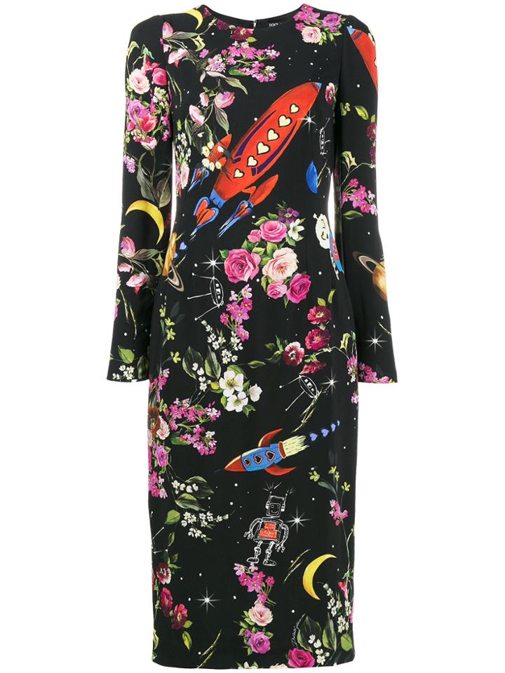 Dolce & Gabbana Rocket And Floral Midi-dress - Black