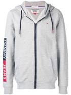 Tommy Jeans Logo Print Zipped Hoodie - Grey