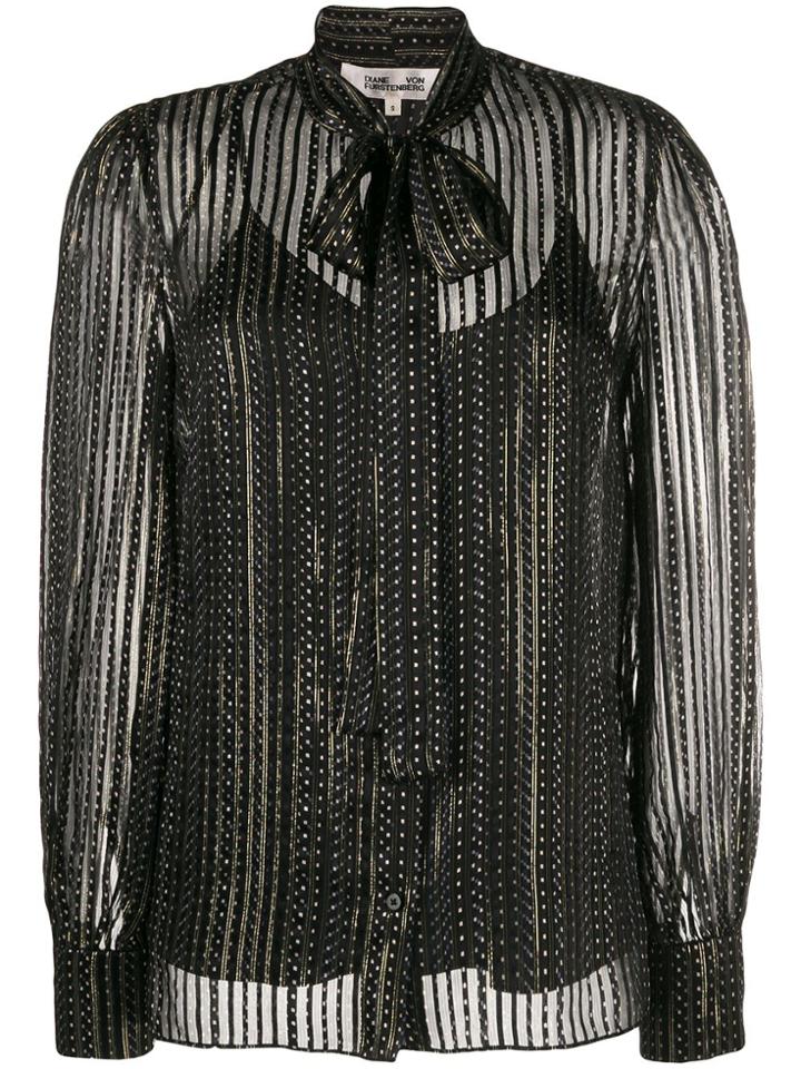 Diane Von Furstenberg Button Down Metallic Silk Blouse - Black