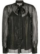 Diane Von Furstenberg Button Down Metallic Silk Blouse - Black
