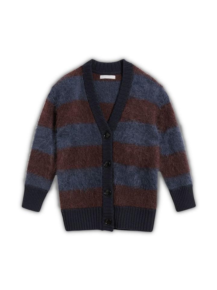 Burberry Kids Teen Tri-tone Striped Mohair Blend Cardigan - Blue