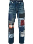 Junya Watanabe Man Patch Embellished Cropped Jeans - Blue