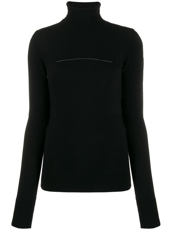 Mm6 Maison Margiela Rip Detail Polo Jumper - Black