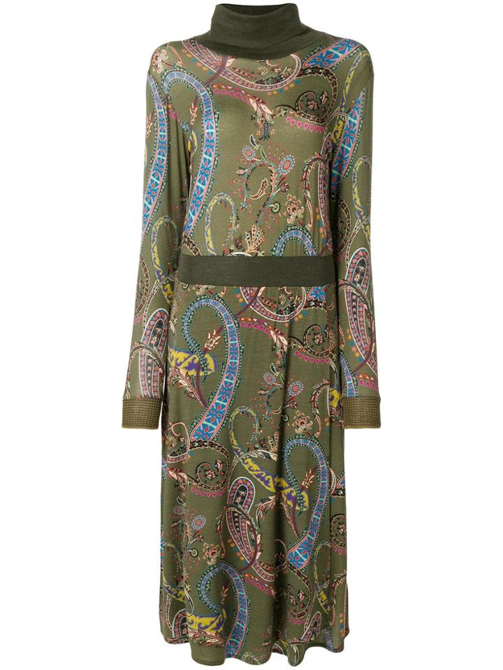 Etro Turtleneck Printed Dress - Green