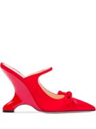 Prada Angled Heel Satin Pumps - Red