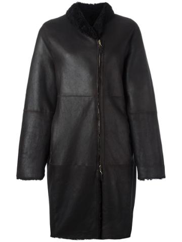 Iris Von Arnim Off-centre Zip Coat, Women's, Size: Small, Black, Lamb Skin