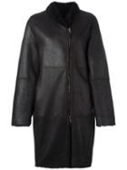 Iris Von Arnim Off-centre Zip Coat, Women's, Size: Small, Black, Lamb Skin