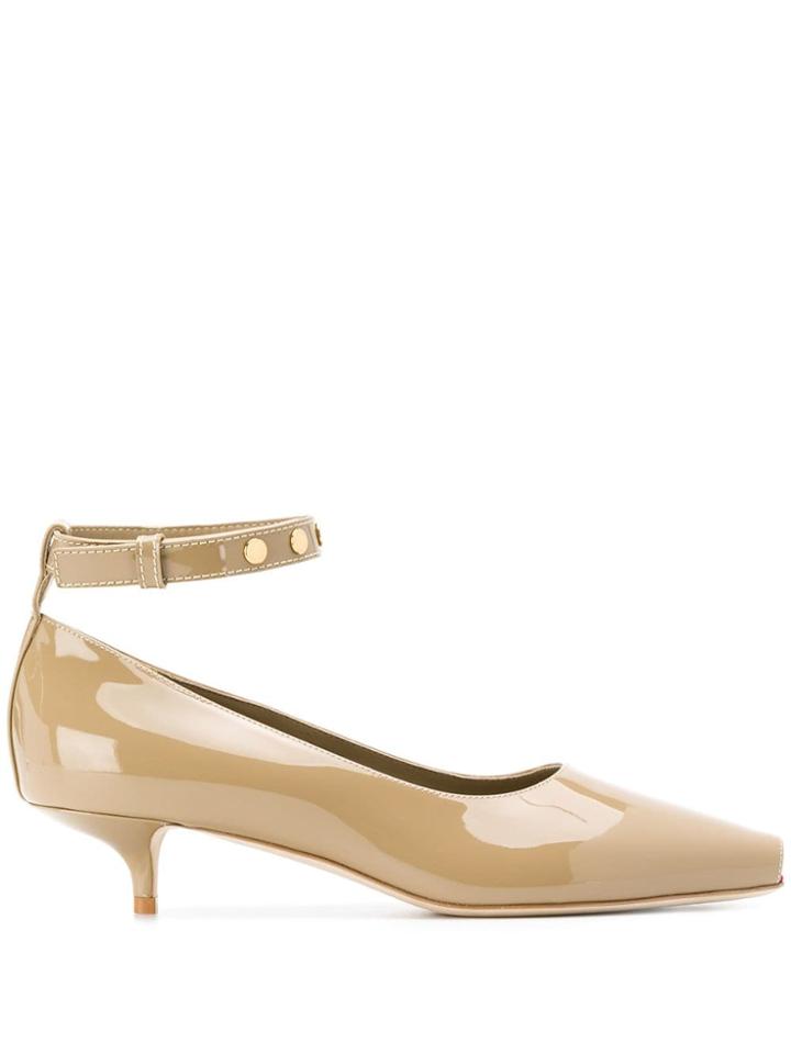 Burberry Patent Leather Peep-toe Kitten-heel Pumps - Neutrals