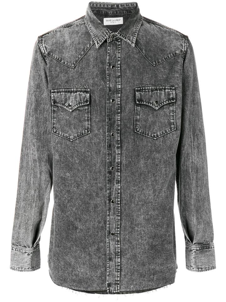 Saint Laurent Acid Wash Denim Shirt - Black