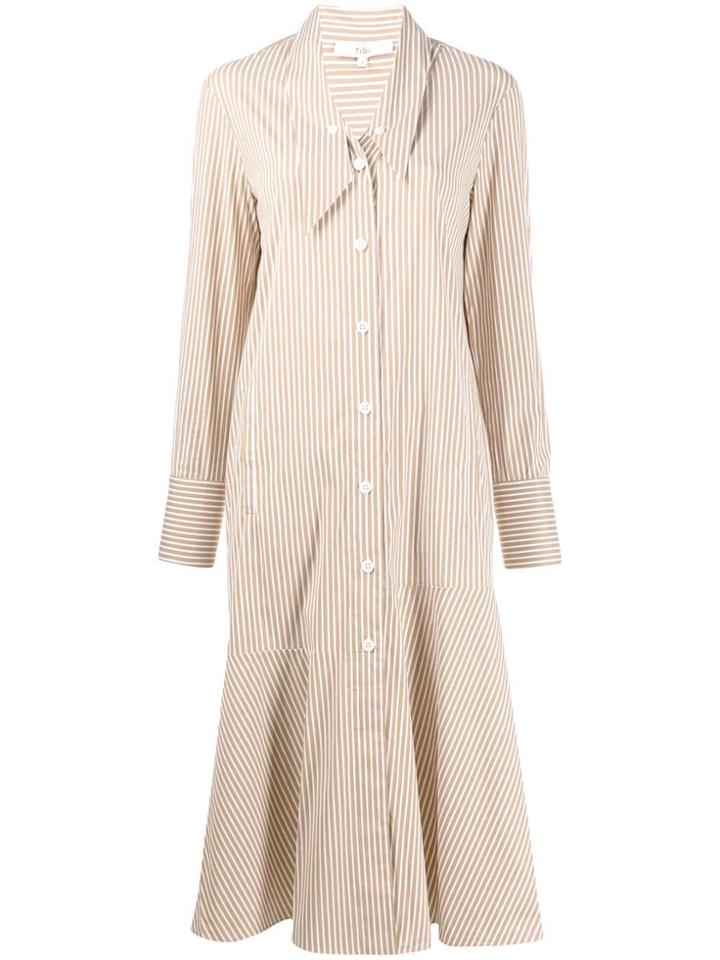 Tibi Kaia Stripe Flared Shirt Dress - Brown