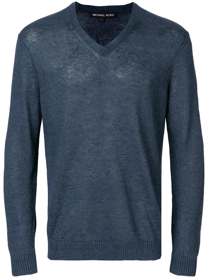 Michael Michael Kors V-neck Longsleeved Sweater - Blue