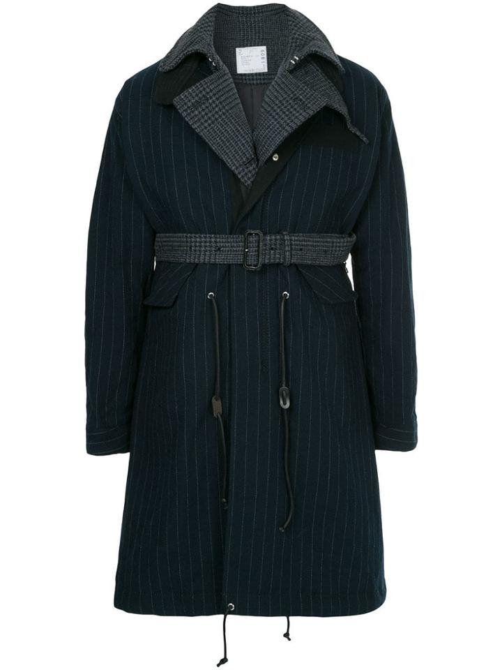 Sacai Contrast Layer Pinstripe Raincoat - Blue