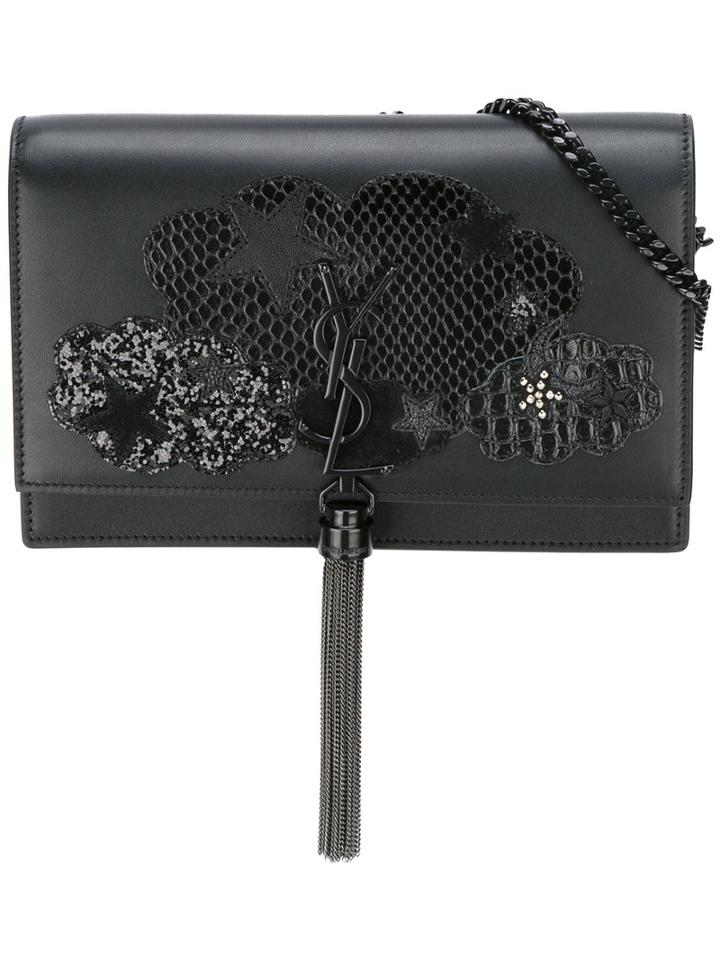 Saint Laurent Kate Monogram Shoulder Bag, Women's, Black, Calf Leather/pvc