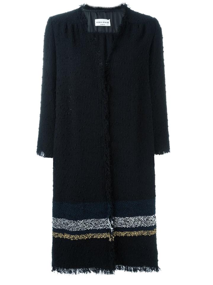 Sonia Rykiel Striped Detail Coat, Women's, Size: 42, Black, Cotton/polyamide/polyester