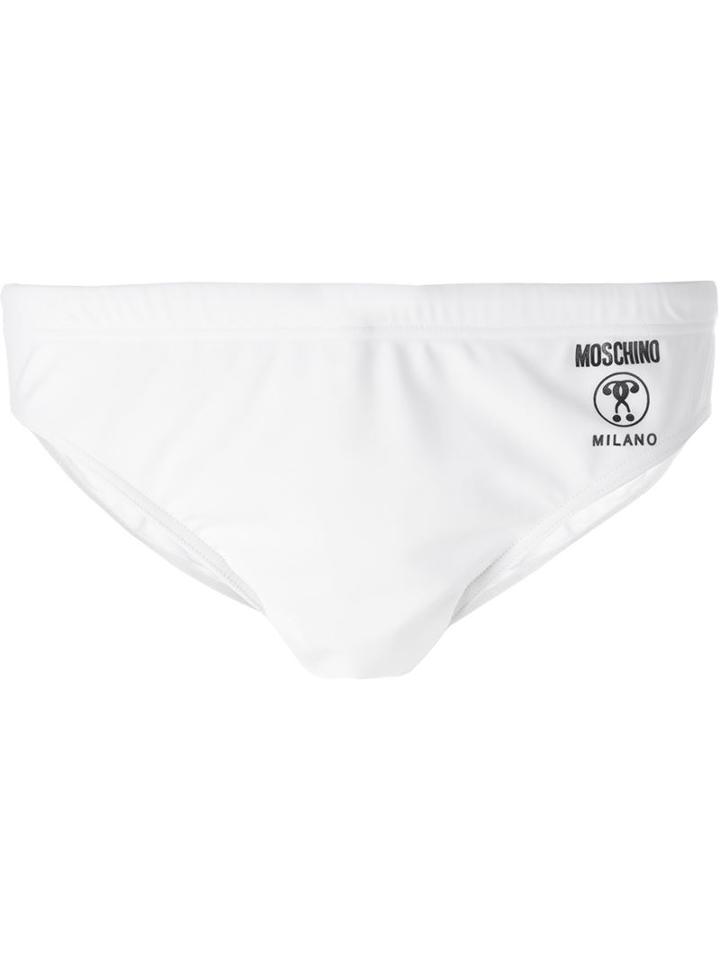 Moschino Logo Print Swim Trunks, Men's, Size: 48, White, Nylon/spandex/elastane